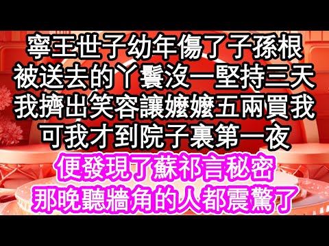 寧王世子幼年傷了子孫根，被送去的丫鬟沒一堅持三天，我擠出笑容讓嬤嬤五兩買我，可我才到院子裏第一夜，便發現了蘇祁言秘密，那晚聽牆角的人都震驚了| #為人處世#生活經驗#情感故事#養老#退休