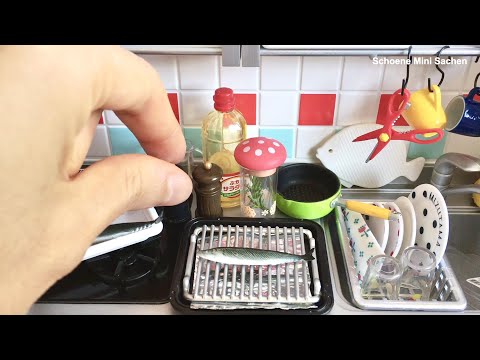 Mini Toy Food Cooking | Re-Ment Mini Kitchen | Toy Miniatures | Grilled Fish & Noodle Soup