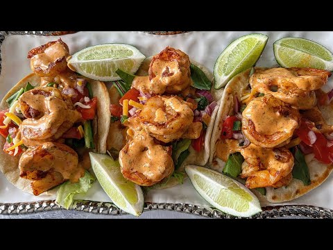 Easy Delicious Chili Lime Shrimp Tacos with a creamy chipotle taco sauce