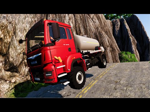 Trucks VS Dangerous Mountain Road Test #2 BeamNG Drive