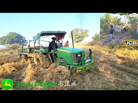 New John Deere 4wd Stuck in mud | JCB 3dx rescue ..