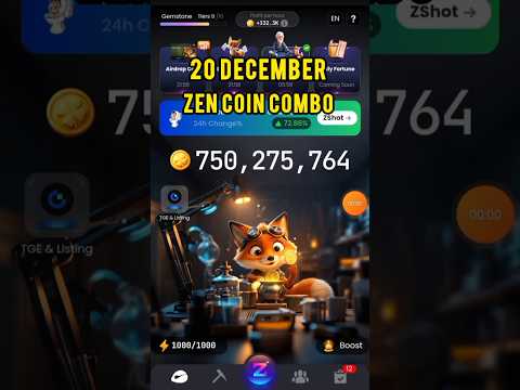 Zen coin daily combo cards 20 December | 20 December Zen coin Combo cards | Zen coin today's combo