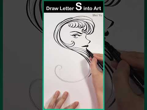 Draw Letter S into Two Girls Art Challenge #artshort #meiyu #drawingchallenge