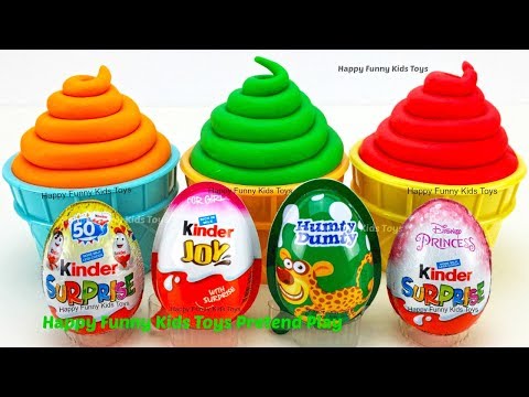 Play Doh Swirl Ice Cream Cups Surprise Toys Shopkins Kinder Surprise Eggs Fun for Kids