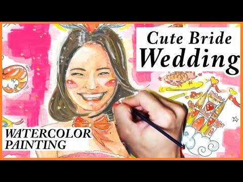 Cute Bride Wedding - Watercolor illustration - かわいい花嫁の結婚式 描いてみた-