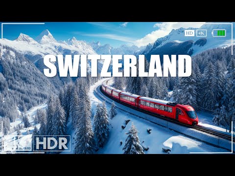 Switzerland 4K – Winter Wonderland on Scenic Train Journeys Through the Alps - Relaxing Music