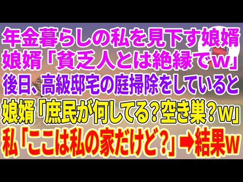 【スカッとする話】親戚の集まりで83歳金暮らしの私を見下す娘婿「貧乏人とは絶縁でw」後日、1億の高級邸宅の庭掃除をしてると娘婿「庶民が何してるのw空き巣？w」私「ここは私の家だけど？」