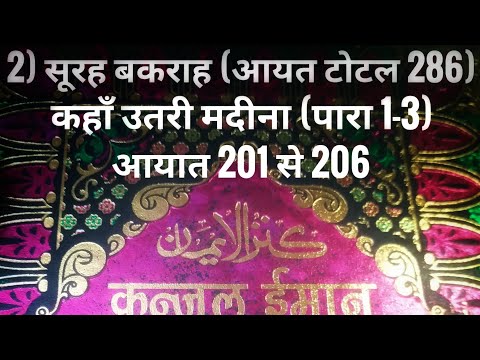 2) सूरह बकराह (आयत टोटल 286) कहाँ उतरी मदीना (पारा 1-3) आयत 201 से 206 तर्जुमा के साथ