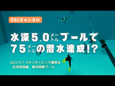 水深5.0mプールで75mの潜水成功の瞬間！？OSCスキンダイビング講習会・応用実践編！横浜国際プールのダイビングプール