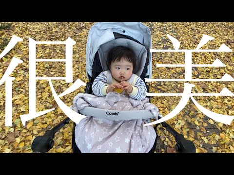 跟爸爸散步步的台日嬰兒 Iku老師與Puchi