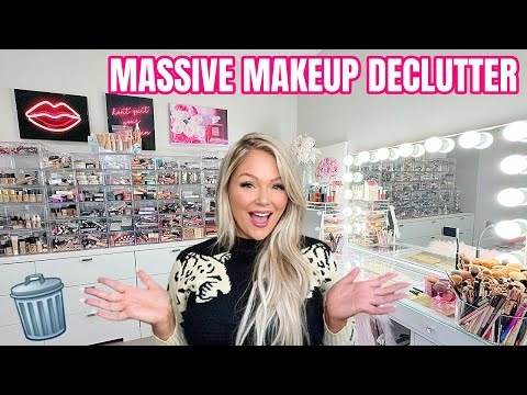 HUGE MAKEUP DECLUTTER & ORGANIZATION 2023 😱 GETTING RID OF ALL MY MAKEUP | KELLY STRACK