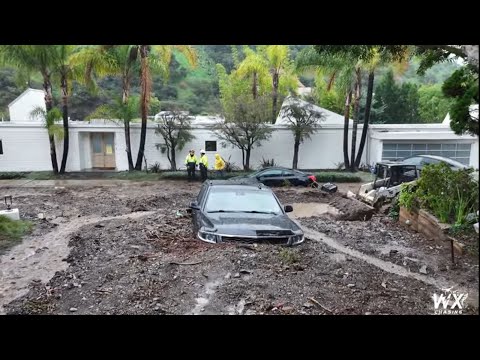 California Atmospheric River 2024 - Flooding and landslides in Los Angeles - 4k