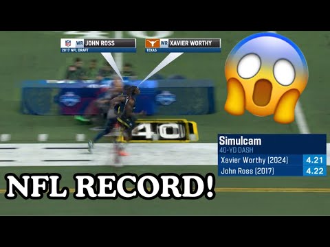 Xavier Worthy INSANE 4.21 40 Yard Dash 🔥😱 NFL COMBINE RECORD! Xavier Worthy Vs John Ross 👀