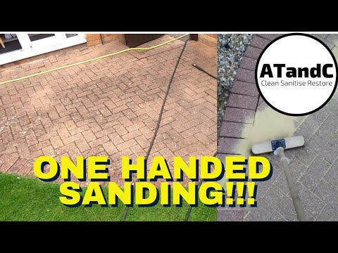 before and after patio clean one handed sanding