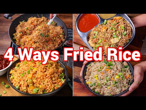 4 Ways Fried Recipe - Perfect Lunch Box Ideas | Fried Rice 4 Ways - Street Style