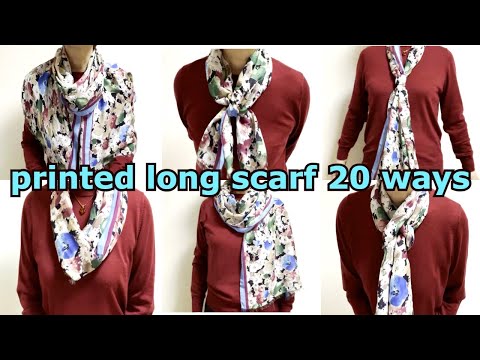 ♡プリント柄の薄手の【ストールとトップスのコーデ】色々着回せる！【ストールの巻き方】２０アレンジ！how to wear thin scarf 20 ways #ストールの巻き方 #longscarf