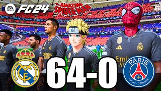 FIFA 24 - RONALDO, MESSI, SPIDER MAN ALL STARS PLAYS TOGETHER | Real Madrid 64-0 PSG