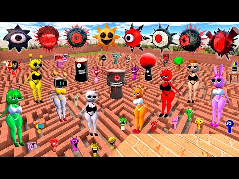 💥 BIG MAZE ALL NEW MISS SPRUNKI FAMILY WENDA PINKI RADDY YELLOW MR SUN SPARTAN KICKING in Gmod !