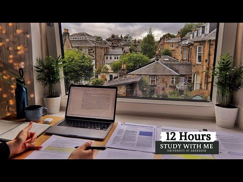 12 HOUR STUDY WITH ME  | Background noise, 10 min Break, No music, Study with Merve