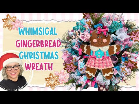 Gingerbread Christmas Wreath 🎀🩵 Whimsical and Cutsie Evergreen Wreath