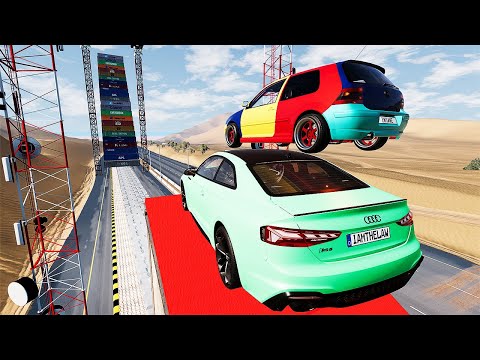 Cars Vs Mega High Container  Jump Test Challenge #8 - Speed Sports Car Crash - BeamNG Drive