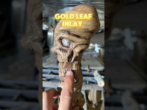 Gold leaf Carved skull walking stick￼