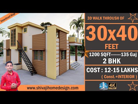 🏡 30*40 House Design 3D Single | 1200 Sqft | 2 BHK | Modern Design | 9x12 Meters  #ShivajiHomeDesign