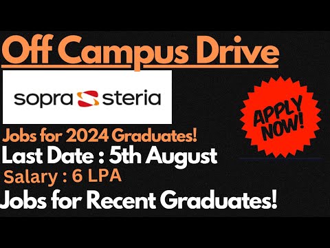 Sopra Steria Off Campus Drive For Freshers | Salary : 6 LPA | Jobs for Recent Graduates 🔥🔥