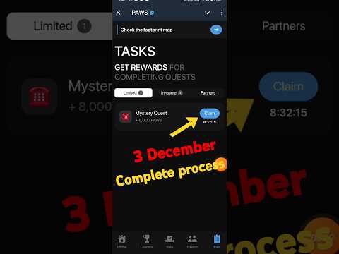 Paws Airdrop New Mystery Quest Task Complete Process | Paws Airdrop New Task Claim #pawsairdrop