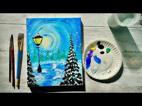 Paint with me Winter Scene￼￼! | Step-by-step paint and sip Canvas Painting