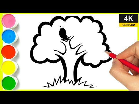 How to draw tree || step by step tree ka drawing | Simple tree drawing with colour | By Arya drawing