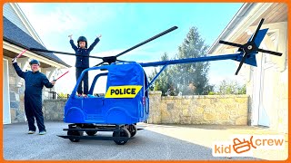 High speed Police chase with kids ride on helicopter and police car. Educational | Kid Crew