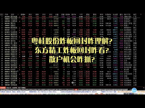 粤桂股份炸板回封咋理解？东方精工炸板回封咋看？散户机会咋抓？