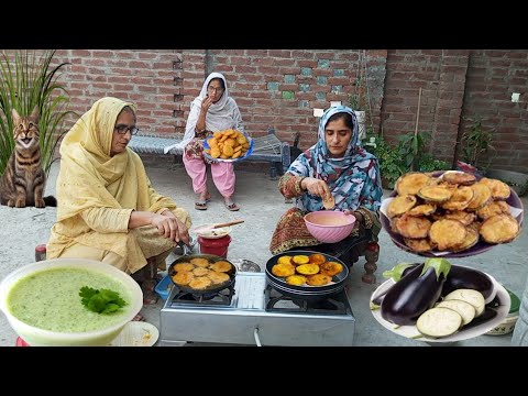 Village Evening Routine with Cricpy Brinjal Potatoes Pakora Recipe | Village Streets Food |