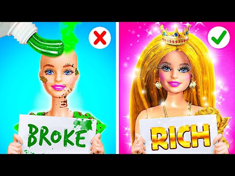 Barbie is Ruined! From Ugly BROKE to Beautiful Rich Barbie Makeover