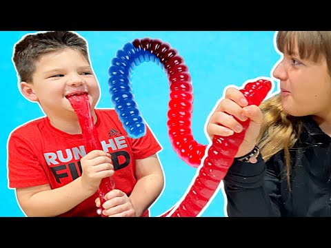 GIANT GUMMY FOOD (REAL OR FAKE!  Caleb and AUBREY EAT GUMMIES CANDY