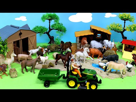 Farm Pond Diorama with Barn Animal Figurines