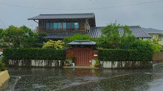 4K Japan Walk - heavy rain walk in suburbs