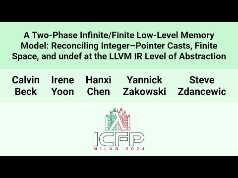 [ICFP24] A Two-Phase Infinite/Finite Low-Level Memory Model: Reconciling Integer–Pointer Casts,(…)