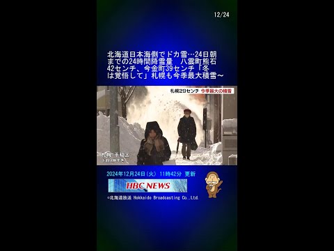 北海道日本海側でドカ雪…24日朝までの24時間降雪量　八雲町熊石42センチ、今金町39センチ「冬は覚悟して」札幌も今季最大積雪29センチに #Shorts