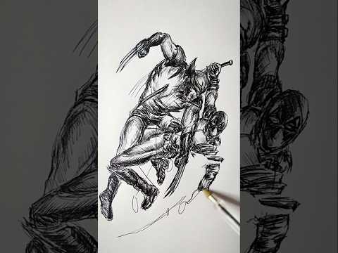 Speed drawing Deadpool&Wolverine 😳 #shorts #anime #drawing