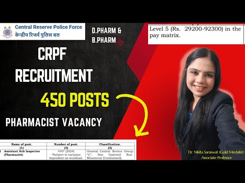 450 Pharmacist Posts in CRPF Paramedical Recruitment 2024 for BPharm and DPharm | Pharma Jobs