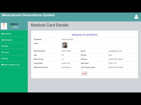 Medical Card Generation System using PHP and MySQL