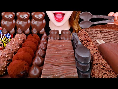 ASMR CHOCOALTE BEAR, SPOON, RICE CAKE EATING SOUNDS MUKBANG 초콜릿 디저트 초코 먹방 咀嚼音