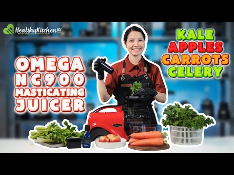 Omega NC900 Masticating Juicer with Kale, Apples, Carrots, and Celery