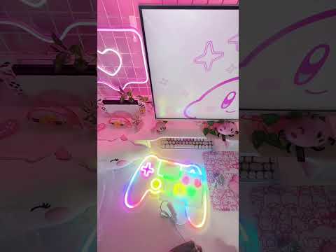 Game Controller RBG Neon Sign 🥰 #pinkgamingsetup #gamingsetups #gamingroom #shorts