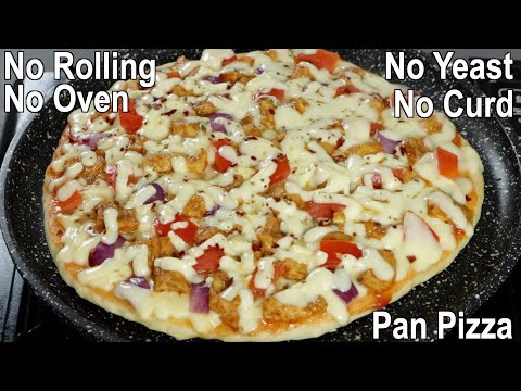 No oven Pan pizza Recipe without Yeast, Curd, Egg | Chicken Pizza on Fry pan