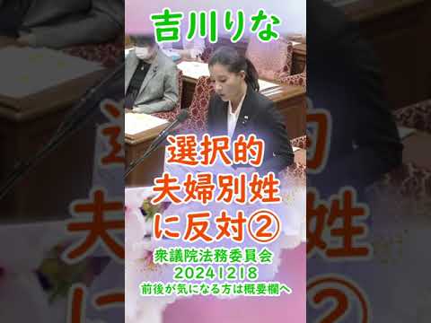 参政党【吉川りな】衆議院法務委員会20241218【選択的夫婦別姓に反対②】