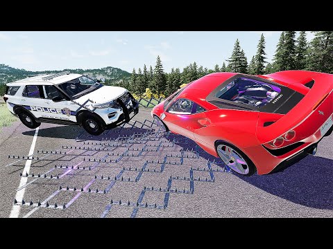 Massive Spike Strip High Speed Car Crashes #6 BeamNG Drive