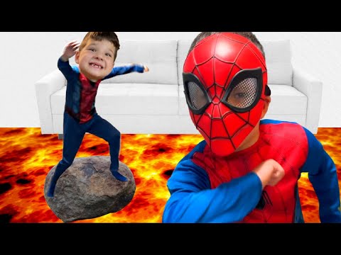 The Floor is LAVA with SPIDERMAN! Funny Game with Caleb and Mommy!